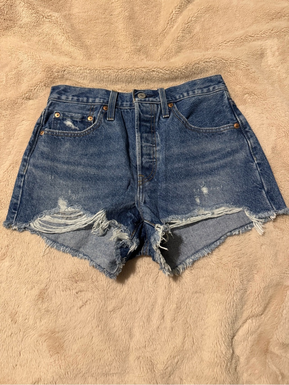 Levi's Distressed High-Rise Cutoff Denim Shorts - Blue
